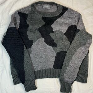 Wooden Ships Black Gray Camo Warm Knit Pullover Crewneck Sweater Women’s Small